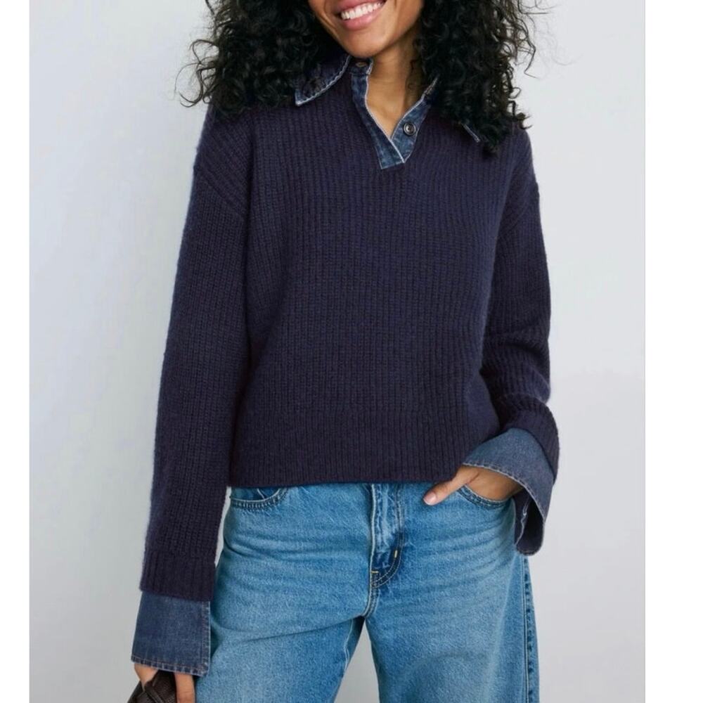 LE JEAN Harvey blue Denim Collar Sweater Large